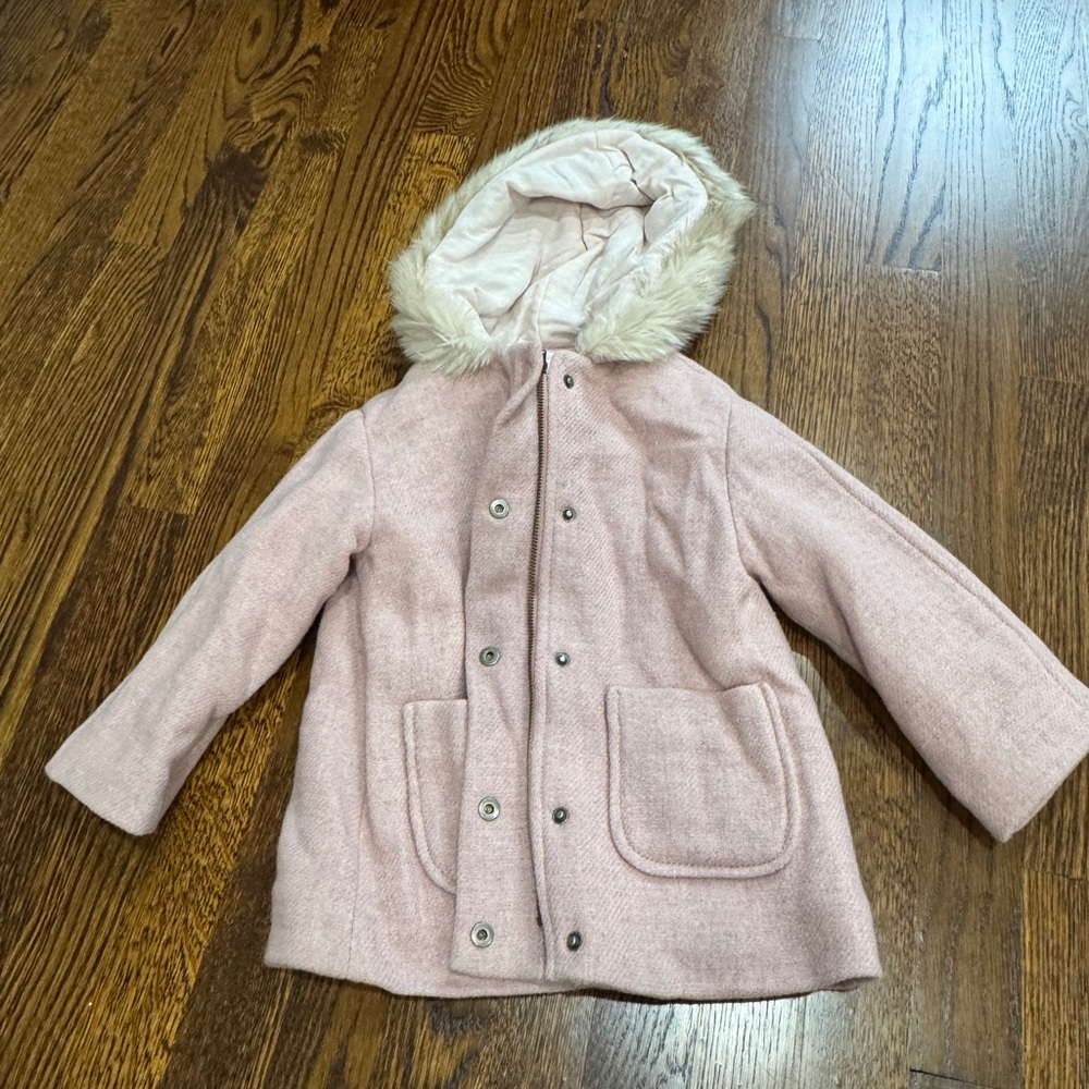 Zara Tweed collared fur hooded peacoat- size 2T and never worn